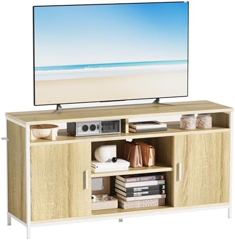 Mueble de TV, Mesa de TV para Salón, con Estantes Ajustables, para Televisores de hasta 65 Pulgadas, Estilo Moderno, 140 x 40 x 71 cm, Roble Claro — foto 8 de 8