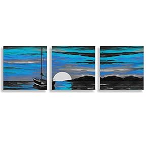 wall26 3 Panel Canvas Wall Art Abstract Blue...