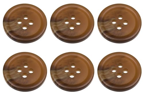 Pack of 6 Dark Brown 15mm Round Faux Horn Sew On Plastic Buttons for Skirts Trousers Suits Shorts Flat 4 Holes 24L