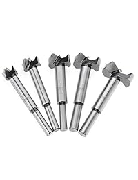 XT AUTO Juego de 5 brocas para taladro forstner de 0.591 1.378 in de acero al carbono de largo vástago redondo con bisagras para cortar agujeros, juego de brocas para tablero de partículas de madera de plástico contrachapado