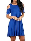 Feel Show Womens Summer Cold Shoulder Tunic Top T-Shirt Dress Pockets Loose Swing Dresses
