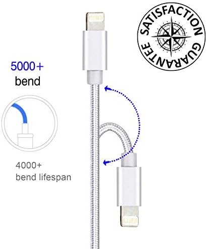 Vector Cables Braided Lightning Cable For iPhone 7 6 6s 6Plus 5SE 5s 5c 5 Cable This Lightning To USB Cable Is A Fast iPhone 5 Charger Cable &amp; Data Sync iphone 5 car charger (2 PACK 3.3 FT White)