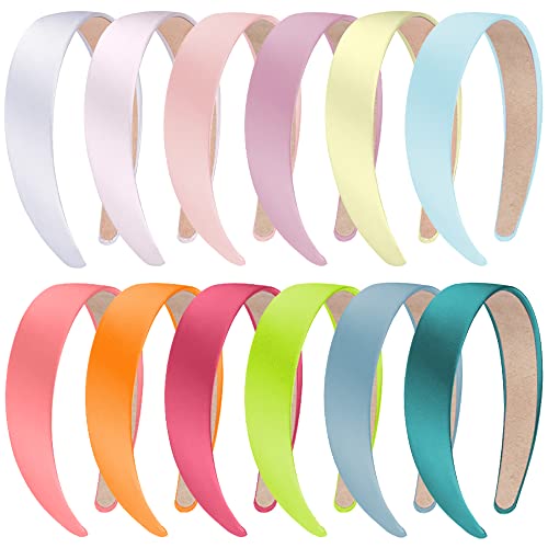SIQUK 12 Pieces Satin Headbands 1 Inch Wide Non-slip Headband Colourful DIY Headbands for Women and Girls, 12 Colours โ image 1
