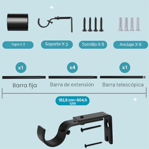 Curtain Rods Pole Extendable Curtain Rods Curtains for Living Room Bedroom Kitchen 84-220cm (Silver Φ25mm)