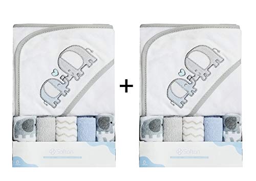Softan Baby Hooded Towel Bath Towel and Washcloths, Extra Soft and Ultra Absorbent, 10ï¼‹2 Gift Pack for Newborn and Infants, Elephant