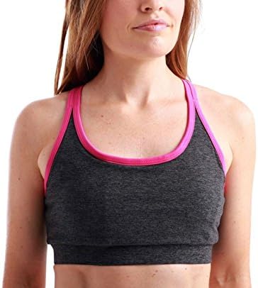 Swoob Women's Piranha Cross-Strap Pocket Sports Bra Medium CharcoalFuchsia
