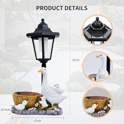 2026 Garden Duck Statues with Solar Lantern Flowerpot Outdoor Decoration, Duck Figurines Yard Art Sculptures for Patio Lawn Backyard Porch Ornaments, Yard Ornament- Unique Mother's Day Birthday Gifts