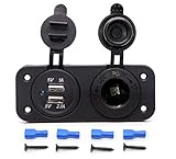 Cllena 12V Cigarette Lighter Socket Dual USB Power Outlet Charger Adapter for Marine Boat Rv Camper Motorbike Riding Mower Tractor Car Apple/Android Devices etc.