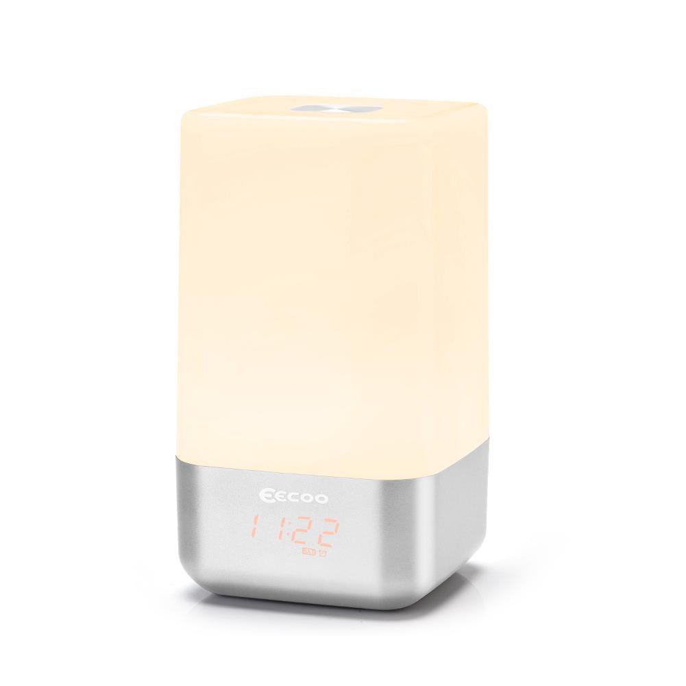 Fdit Wake-Up Light Alarm Clock Sunrise Simulation Bedside Lamp with 5 Natural Sounds Night Light White