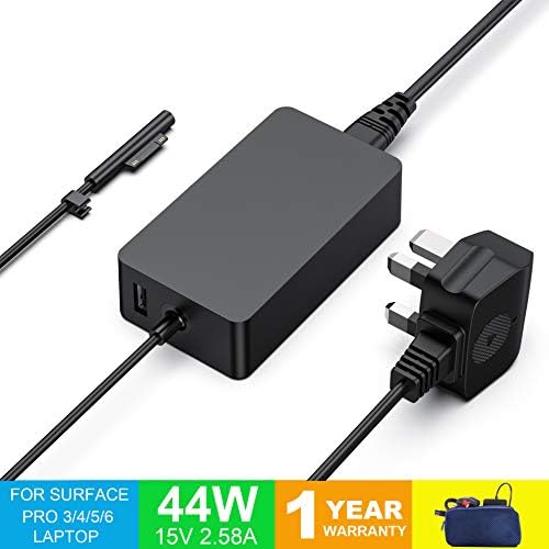Surface Pro Charger Laptop Charger, LEMARCH 44W 15V 2.58A Surface Power Supply Adapter for Microsoft Pro 3/4 / 5/6 Surface Pro 2017 I3 I5 I7 Tablet with UK Extension Power Cord