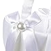 Juvale White Mini Flower Girl Basket with Satin Bow & Faux Pearl Beads - 8 x 5.2 x 6 in Satin - Wedding Decor & Petal Display