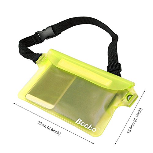 Becko Yellow Waterproof Waist Bag Case Pouch for Kayaking, Sauna, Hiking, Surfing, Fishing, Boating, Skiing, Camping and Other Outdoor Sports. Triple Top Closure Strip Seal System Dry Bag Protect Mobile Phone, Camera, Watch, ID Cards, Wallet, Credit