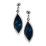 Elegant Unique Silver and Blue Green Abalone Paua Shell Teardrop Designer Dangle Earrings