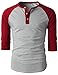 H2H Mens Casual Slim Fit Raglan Baseball Three-Quarter Sleeve Henley Premium T-Shirts RED US L/Asia XL (CMTTS0174)