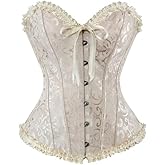 Moonight Corsets for Women Renaissance Floral Lace up Boned Overbust Corset Bustier Shapewear