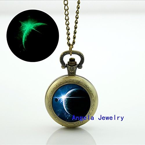 Pretty Lee Fashion Solar System Glowing Pocket Watch Necklace Planet Picture Jewelry Glow in The Dark Pocket Watch