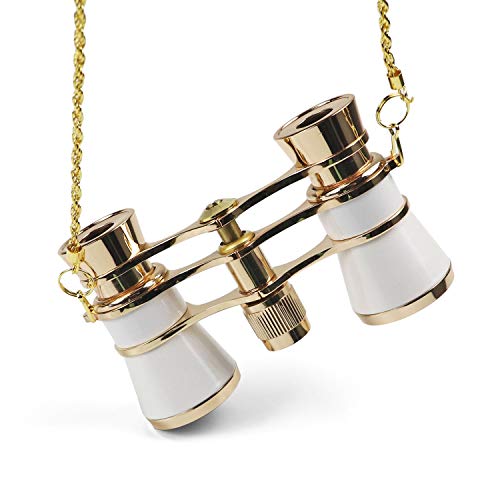 Kingscope 3X25 Vintage Opera Glasses Binoculars for Theater Musical Concert (White, with Chain)