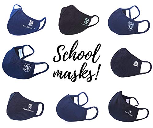 School Face Covering | 2-Layer | Washable | Reusable | Breathable | Dust Filtration | Splash Resistant | Ideal for all outdoor activities such as Cycling & Running | 3-pack, Nametag (Navy, X-Large)