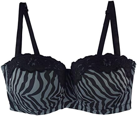Women Large Bra Plus Size 36-44 D/DD/DDD Unerwire Big Cup Sexy Strapless Half Cup Bralette Big Size Dark gray1 42