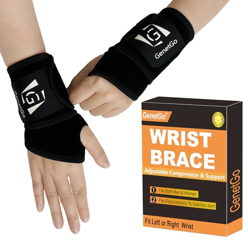 GenetGo Carpal Tunnel Wrist Brace Support Adjustable for Tendonitis Arthritis Pain Relief, Sport Protecting - 2 Pack