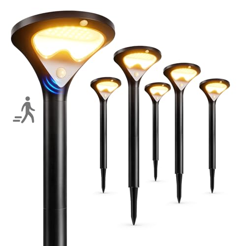 TuyLuxe Solar Lights for Outdoor Garden with Motion Sensor 6 Pack, 550LM Modern 3 Modes Solar Lights for Outdoor Use with Bright 26 LEDs Warm White IP65 Waterproof Solar Lights Garden for Lawn Patio