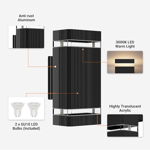 Aipsun Indoor/Outdoor Wall Light, IP65Outdoor Lighting GU10 Up Down 3000K, LED Wall Lamp - Garage Lighting Fixture | Black