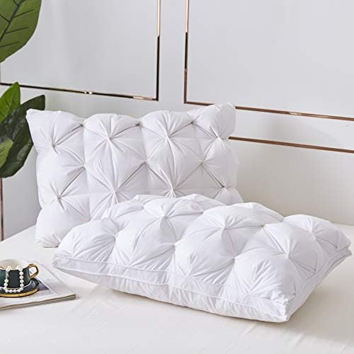 LESNNCIER Premium Queen Size Goose Down and Feather Pillow for Sleeping,1 Pillow,1200 Thread Count 100% Egyptian Cotton Fabric,Durable and Softness with Beautiful Pinch Pleat Design