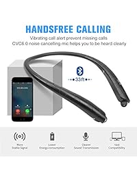 Bluenin   Auriculares inalámbricos Bluetooth con correa para el cuello, con auriculares retráctiles, deportivos, resistentes al sudor, con micrófono (15 horas de tiempo de reproducción, cancelación de ruido CVC 6.0)
