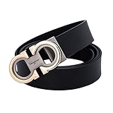 Men's Fashion Comfort Genuine Leather Belt Adjustable Buckle, by Trim to Fit (Black/Gold, Wasit Size 26