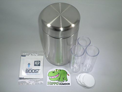 Hippo Humidor Original 500ml Wide Mouth Stainless Steel Odor Sealing Vacuum Insulated Double Wall Jar Including Integra Boost 62 8g 2-Way Humidity Regulator Pack and 3 55ml Clear Jars for Fresh Herbs