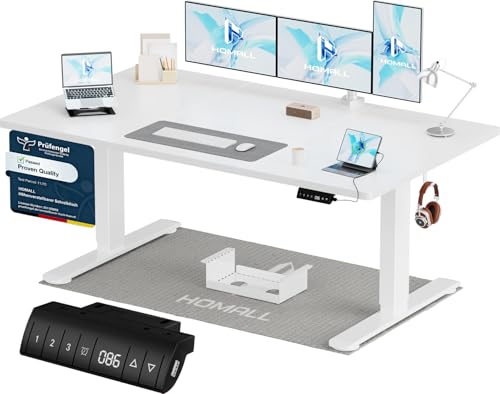 Homall Höhenverstellbarer Schreibtisch 140x70cm mit USB-A Ladeanschluss, Elektrischer Schreibtisch mit Kabel Management Tray, Standing Desk mit 3 Memo