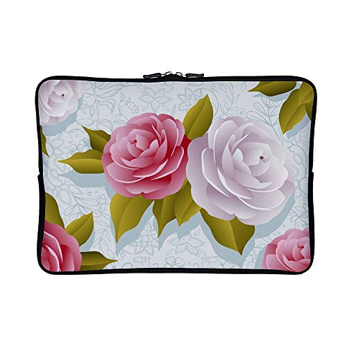DKISEE Abstract Camellia Flowers Neoprene Laptop Sleeve Case Waterproof Sleeve Case Cover Bag for MacBook/Notebook/Ultrabook/Chromebooks