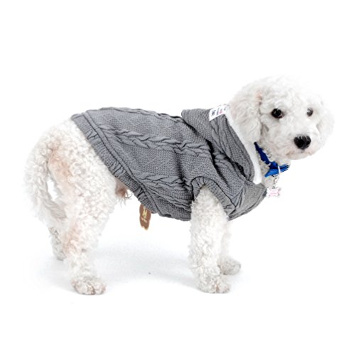 SELMAI Small Dog Sweaters Coat Hooded Fleece Lined Knitted Classic Warm Soft Christmas Puppy Cat Doggie Kitten Dog Teacup Yorkie Chihuahua Outfits Clothes Apparel Gray S