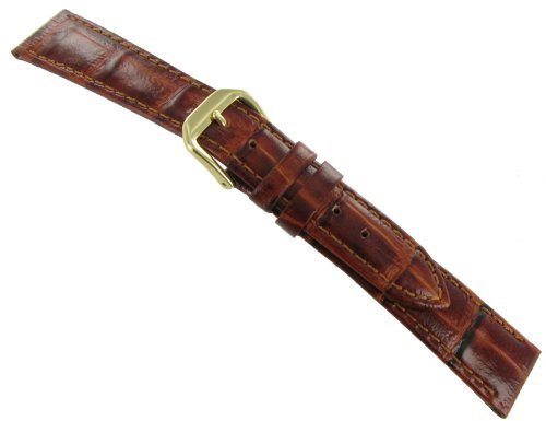 18mm Milano Bamboo Genuine Leather Alligator Grain Tan Brown Padded Stitched Watch Band Regular 18mm Milano Bamboo Genuine Leather Alligator Grain Tan Brown Padded Stitched Watch Band Regular