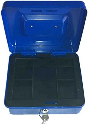 8 Inch Small Steel Cash Box Safty box With Removable Tray and Key Lock 2 keys Blue