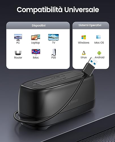 ORICO USB3.0 Hard Disk Docking Station for 2.5" and 3.5" SATA HDD/SSD Support UASP and 20TB Hard Drives (DD18U3)