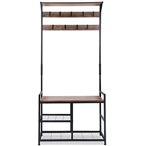 HOMEKOKO Coat Rack Shoe Bench Hall Tree Entryway Bench with Storage
