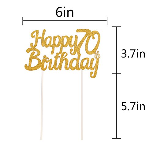 PALASASA Single Sided Glitter Happy Birthday Cake Toppers Decorations Tool Party Supplies (70th Gold)