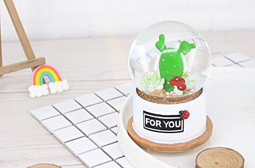 URTop 1Pcs Creative Cactus Crystal Ball Light Music Box Romantic Ball Lovely Home Decoration Christmas Valentine's Day Girlfriend Gifts