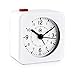 MARATHON Mini Non-Ticking Analog Alarm Clock with Auto Blacklight - Silent Smooth Sweep - Alarm & Snooze Functions - Two AAA Batteries Included, White/White