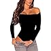 Eiffel Women's Long Sleeves Bodysuit Off Shoulder Stretchy Jumpsuits Rompers Tops Black, Small(US 4-6)