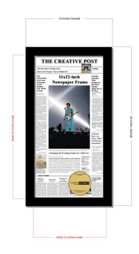 Creative Picture Frames 11x22-inch Black Newspaper Frame with Glass Face to Hold 11 x 22" Assorted Media Includes Installed Wall Hangers