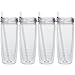 Culver Cool Cup Double Walled Insulated Tall Tumbler with Lid and Straw, 20-Ounce, Clear, Set of 4