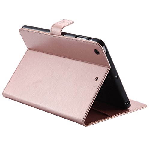 iPad Mini 2 Mini 3 Case, LittleMax(TM) Lightweight PU Leather Flip Stand Embossed Bird & Butterfly & Girl Case Smart Cover with Auto Wake/Sleep for Apple iPad Mini 3/2/1 -#3 Rosegold
