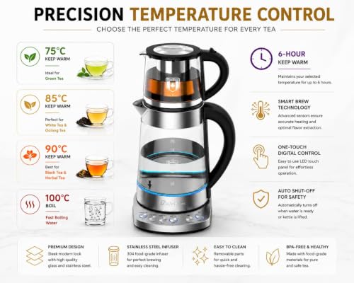 Bariton Electric Tea Maker – Glass Kettle + Stainless Steel Infuser – Keep Warm Function – Auto Shut-Off – BTM-1785GS