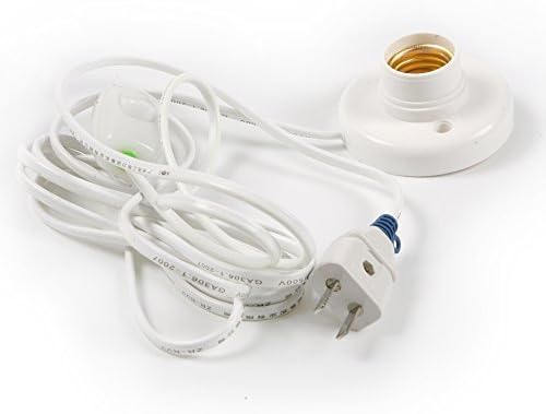 Nascco White Hanging Light Cord E27 Light Bulb Socket to 2-Prong with On/Off Switch