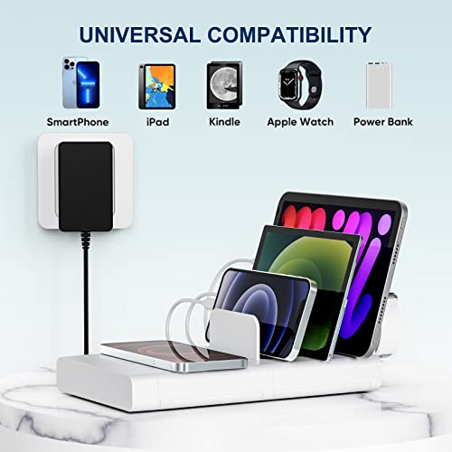 Wireless Charging Station for Multiple Devices, 50W 3 Ports Charging Dock with Fast PD USB-C, Wireless Charging Pad and 5 Mixed Cables Compatible with Cellphone iPad Kindle and Other Electronics