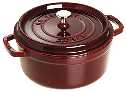 STAUB Cocotte, Gusseisen Bräter mit Deckel, 24 cm, 3,8 L, Rund, Alle Herdarten inkl Induktion, Made in France, Grenadine-Rot