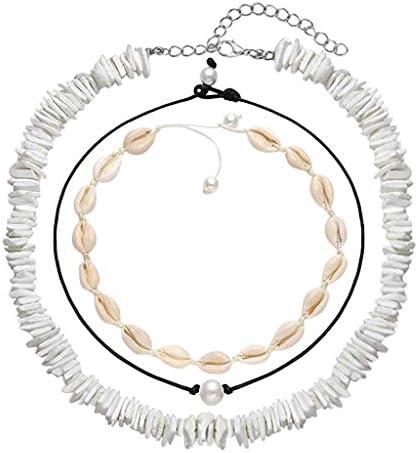 Christor 2019 Hot Women Necklace & Bracelet Set 💍 Shell Pearl Choker Necklace for Women Hawaiian Seashell Pearls Choker Necklace Adjustable Cord Necklace Set (B)