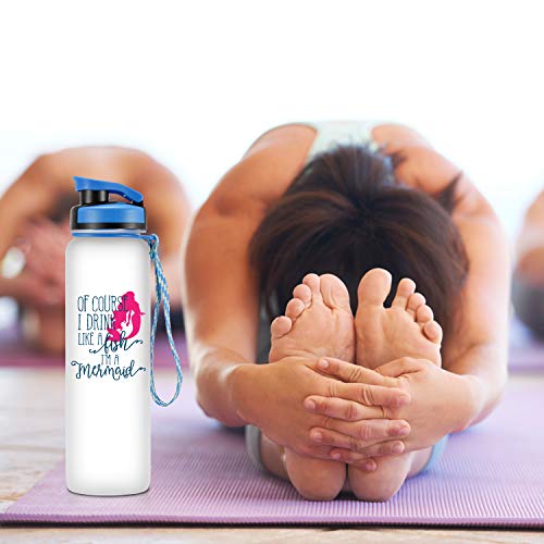 LEADO 32oz Motivational Water Bottle with Hourly Time Tracker - Tritan Plastic BPA Free - Workout Sports Fitness Hours Marked Bottle with Flip Top Lid - Drink More Water Daily - Hydration Tracker